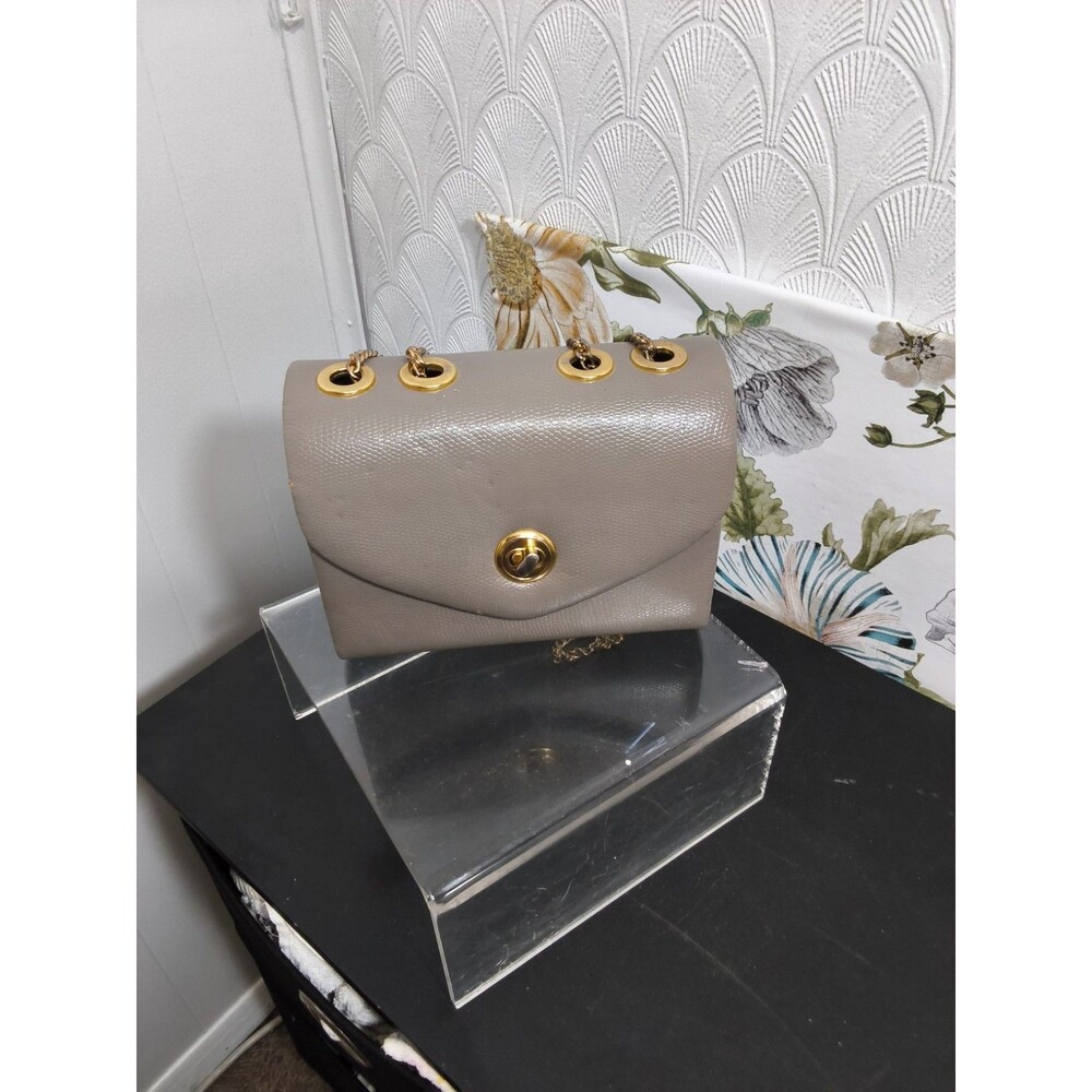 Taupe Faux Leather Crossbody bay with gold tone chain chain and turn lock...